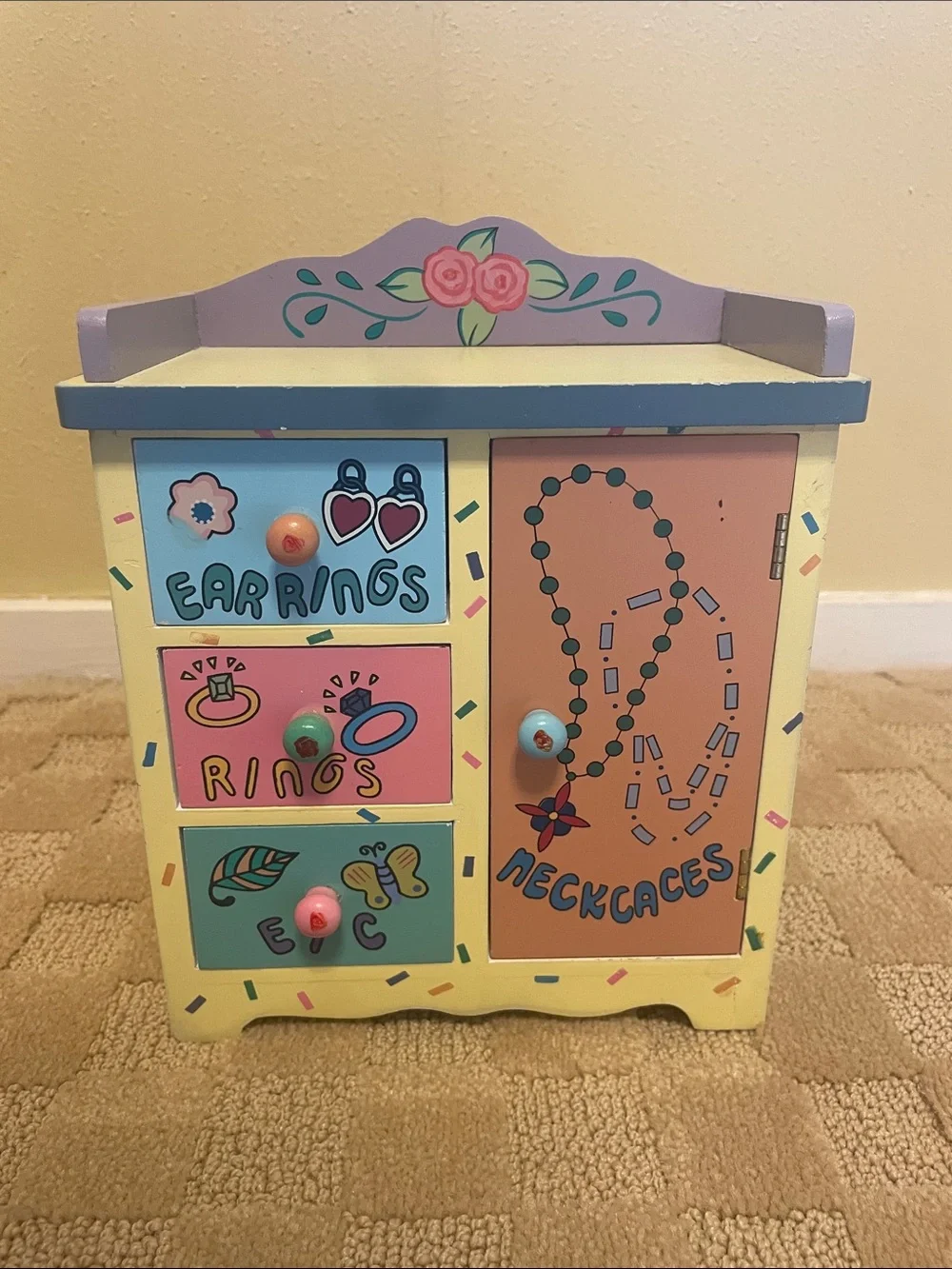 Pastel Multi-Compartment Kids Jewelry Chest - Pink, Blue, Yellow